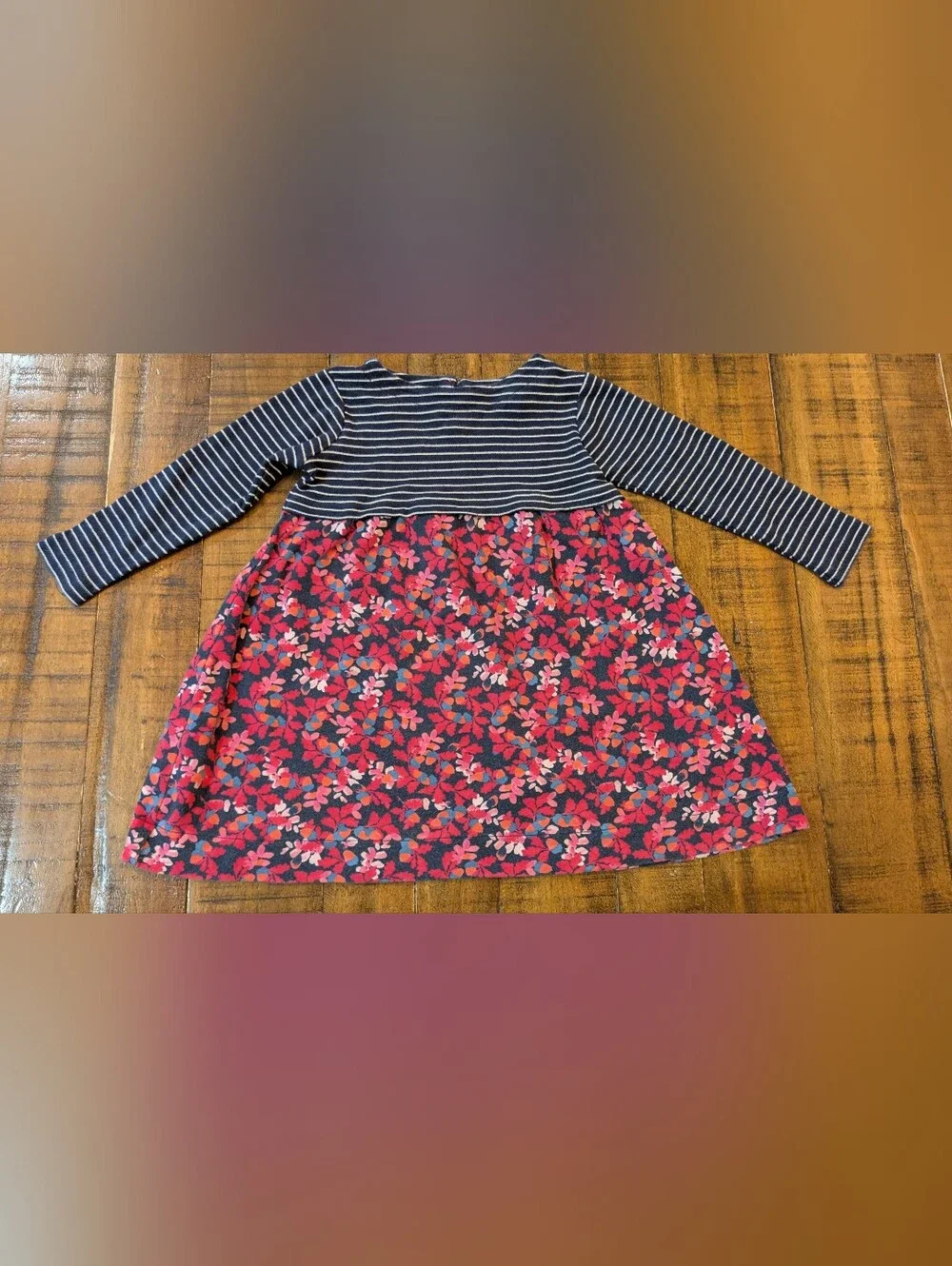 Joules Navy Striped Top with Pink Floral Skirt Dress 2T